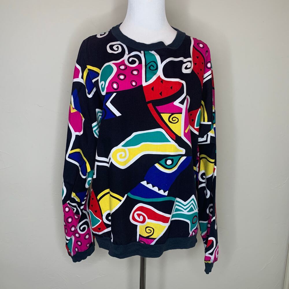 Vintage Bright 90s Pullover Cotton Sz XL Geometric Pattern